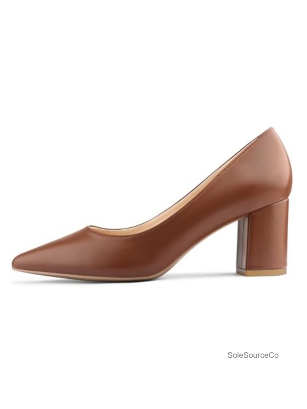 Women's Pointed Toe Chunky Block Heel Pumps, PU Leather, Slip-On